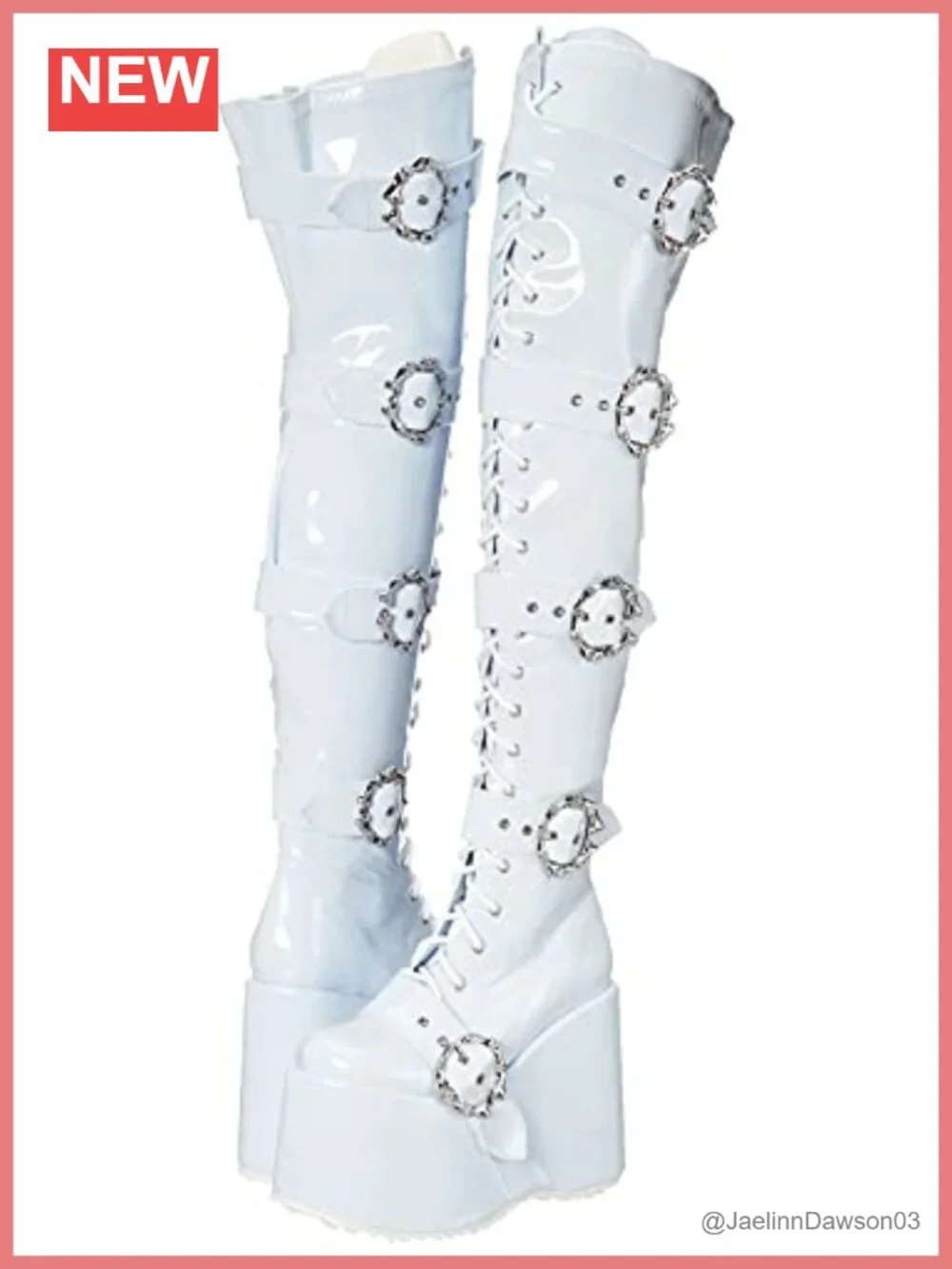 White Platform Over the Knee Boots with Decorative Buckles